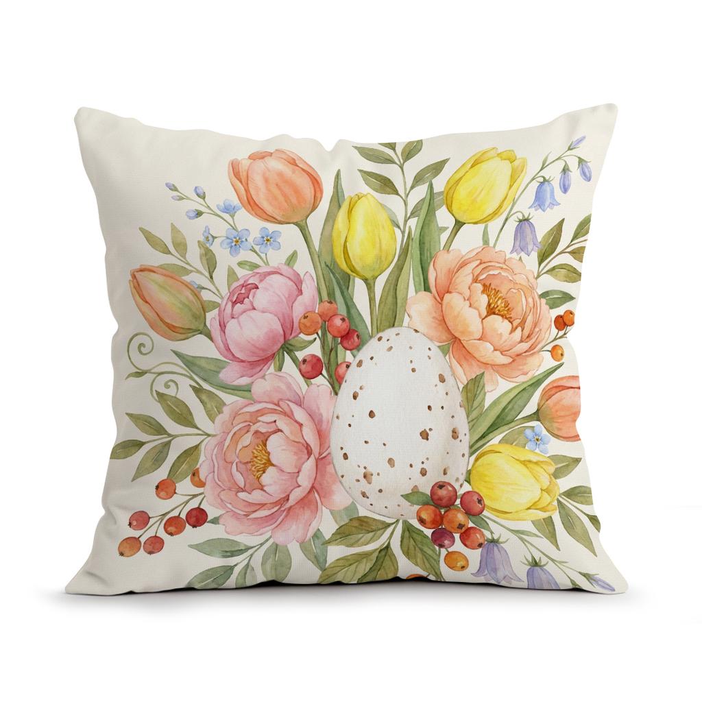 Easter Rabbit Flowers Pillowcase Printed Polyester 40/45/50Cm Throw Pillowcover Decorative Sofa Cushion Pillowslip Home Decor