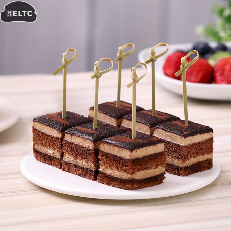 100Pcs Bamboo Skewers Barbeque Bar Tool Kitchen Cocktail Picks Disposable Bamboo Knot Skewers Fruit Forks Stick For Home Party