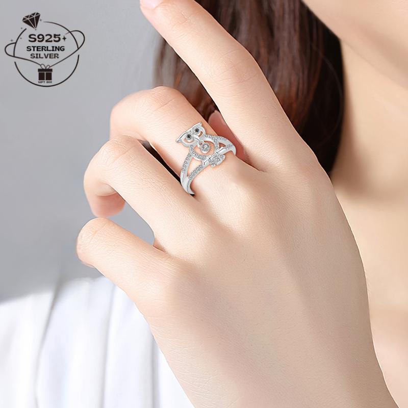 925Pure Silver Owl Ring for Women Shiny Animal-shaped Elegant and Luxurious Design, Perfect Gift Choice for Couples and Best Friends, Suitable for