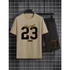 Kortemouwige korte broek zomerpak heren t-shirt trend print ronde hals heren set met gangster knap sport tweedelig pak