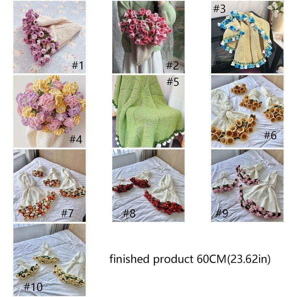 Crochet Rose Bouquet Blanket Sunflower Carnation Fashion Artificial Knitted Blanket DIY Craft Finished Flower Bouquet Blanket
