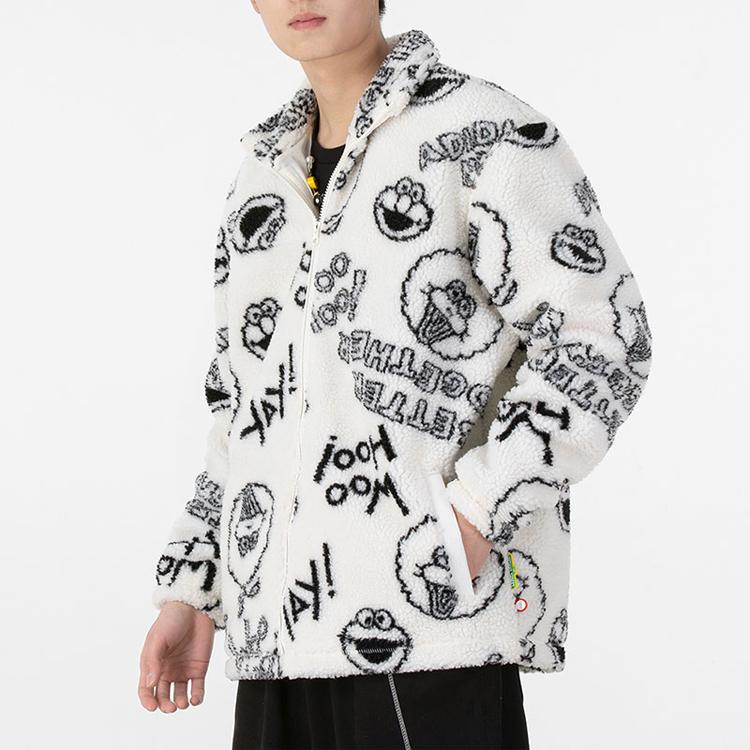 adidas Neo X Sesame Street Co-Branded Tiger Year Limited Edition Full Print Fleece Long Sleeve Jacket Unisex Jackets White HD7298