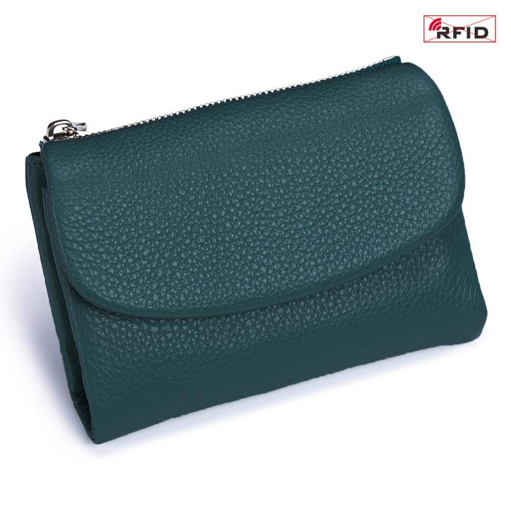 Damen-Clutch aus echtem Leder mit RFID-Schutz: Kurzes Mode-Portemonnaie mit großer Kapazität