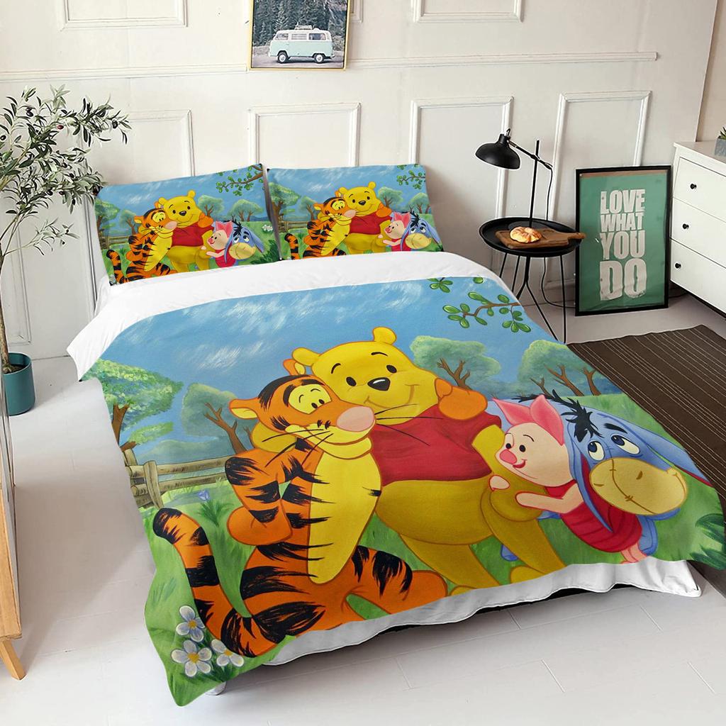 Winnie The Pooh Bear Bedding Set Duvet Cover Queen With Pillowcase 3d Children'S Bedding Set Universal Suitable For Children