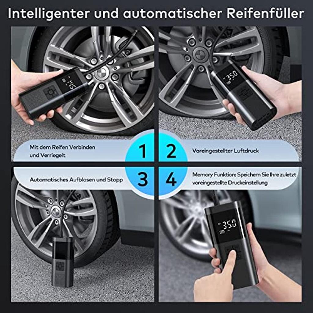 Elektryczna pompka powietrza z baterią 6000 mAh 150 Psi przenośna pompka rowerowa do wszystkich zaworów z cyfrowym wyświetlaczem LCD i światłem LED Mini kompresor do roweru