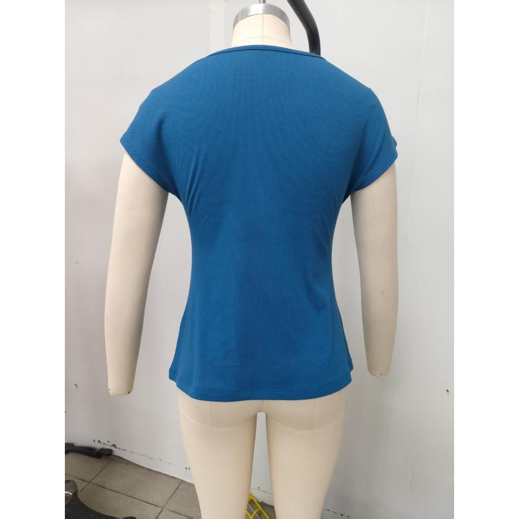 Summer Spring Fashion Women's Solid Color Short Sleeve Slouchy Neck Casual Tops