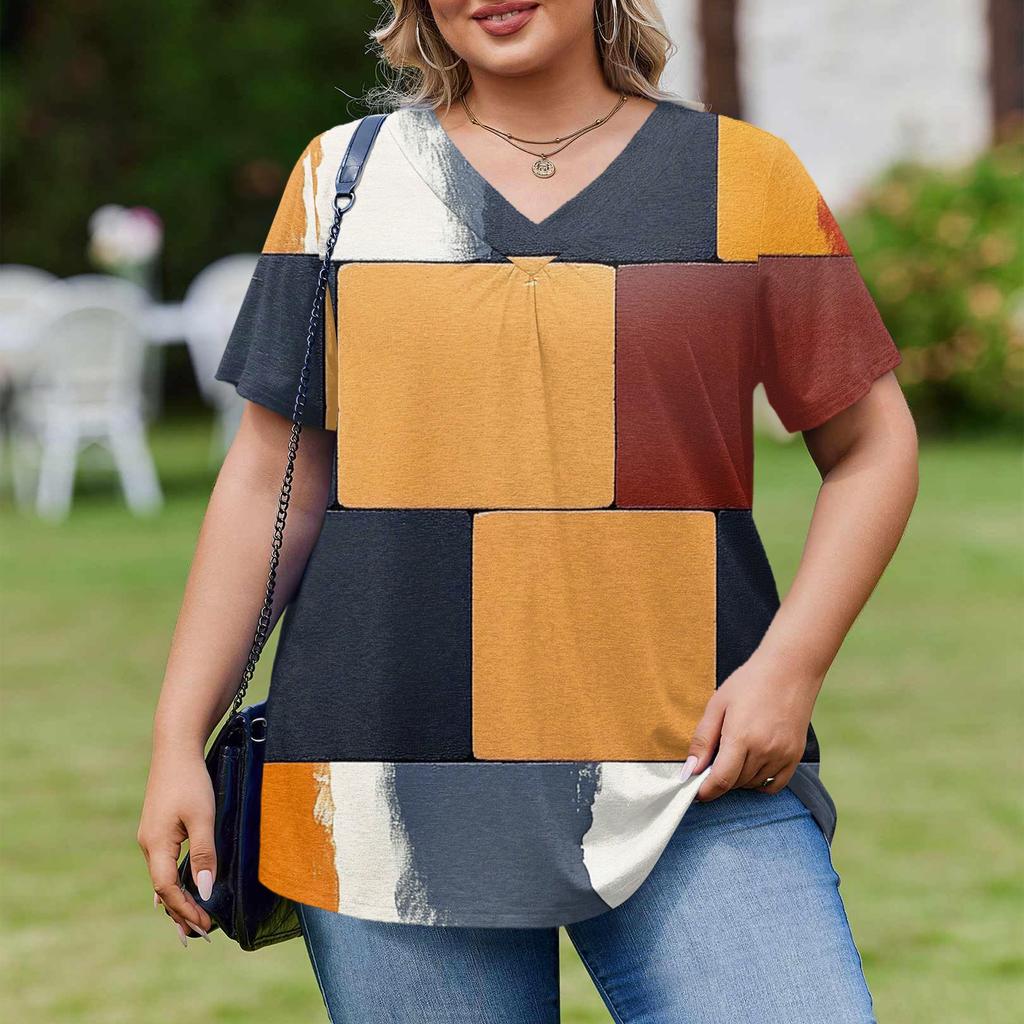 Women's Plus Size Fashionable Casual Loose-Fit Short Sleeve Elegant V Neck Blouse For Work
