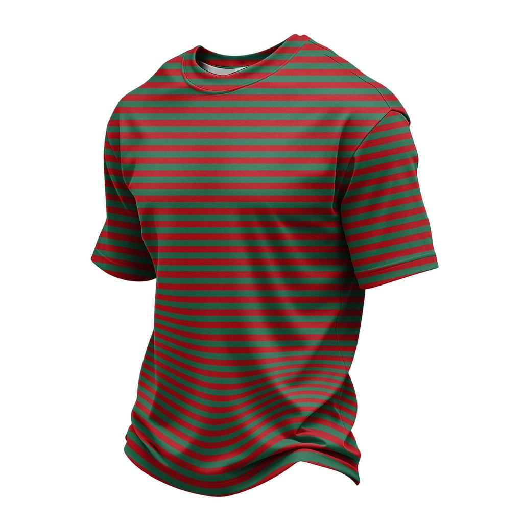 Men's Casual Quick-Dry Short Sleeve Shirt with Round Neck Lightweight Mesh and Striped Design