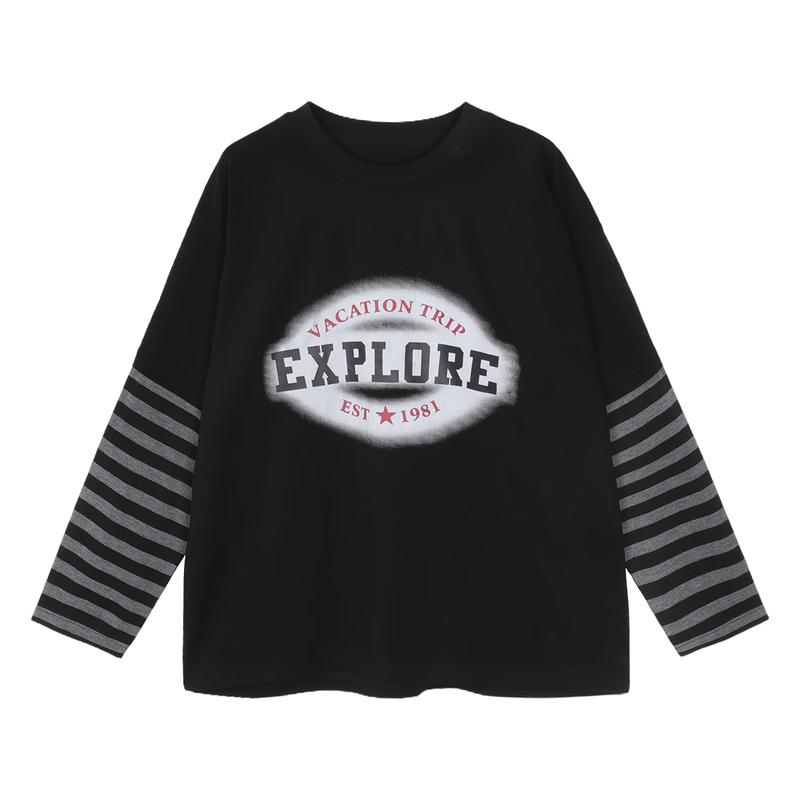 LUSON Boys  Long Sleeve Fake Two-Piece T-Shirt 130