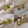 2025 Vintage Green Geometric Earrings for Women Trendy Elegant Small Cute Square Stud Earrings Aesthetic Party Jewelry Gifts