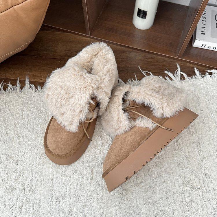 2025 Autumn and Winter Snow Boots Women's Fleece Thickened Thick Sole To Increase the Height of the Fur Integrated Northeast Cotton Shoes Fluffy