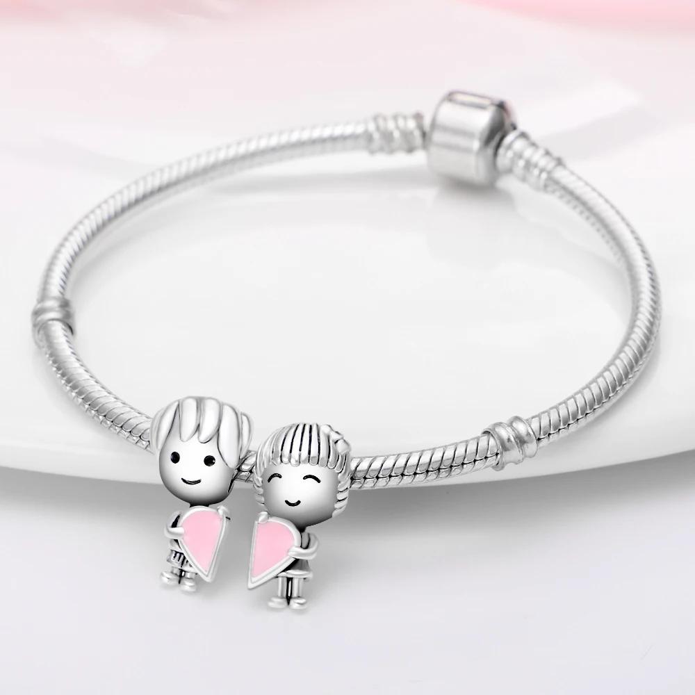 Original Charms Copper Plated Heart Pendant Kind Girl Beads Fit Bracelet Women Jewelry Making Diy Gift