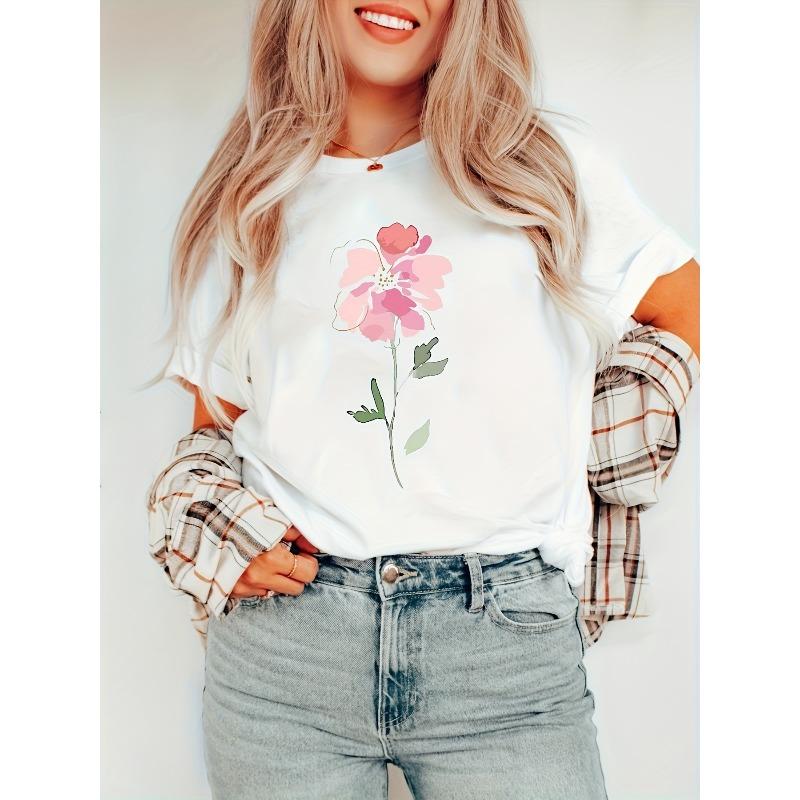 

T-Shirt Featuring Watercolor Flowers Made of 100%, Perfect for Spring. A Floral Shirt That Makes a Great Gift for Women S белый
