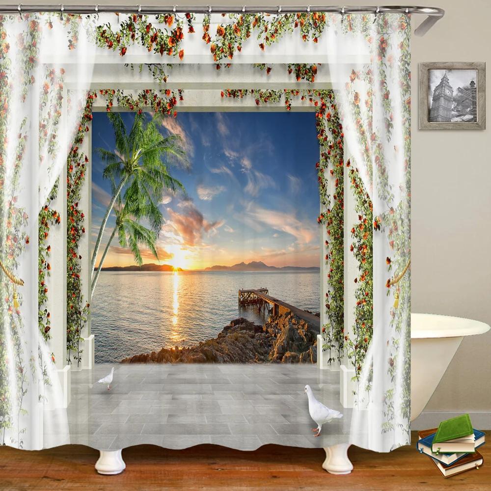 Hoge Kwaliteit Wasbaar Douchegordijn Natuurlandschap 3D Waterdichte Stof Badkamer Decor Groot 240X180 Bedrukt Douchegordijn