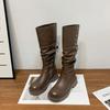 Winter new long knight boots women's wear high-end thick-soled women's boots long tube but knee-fold piled boots