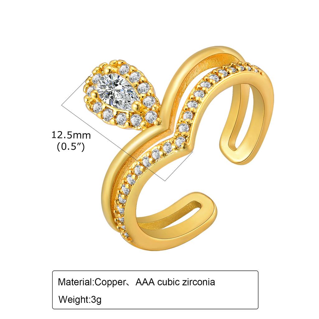 Women Trendy CZ Stone Statement Feather Metal Ring Resizable, Dainty Cubic Zirconia Open Thumb Stackable Knuckle Finger Rings