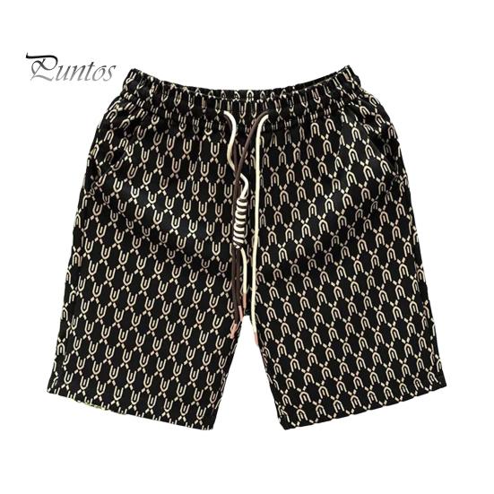 Men Summer Shorts Elastic Waist Adjustable Drawstrings Casual Shorts with Pockets Printing Wide Leg Beach Shorts Streetwear