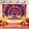 Candle Floral Skull Photo Backdrop, Vibrant Polyester Banner for Party Celebration Decor