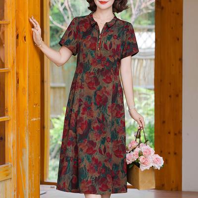 Elegant Dress for Women Vintage Clothes Plus Size Casual Short Sleeve Summer Long Dress