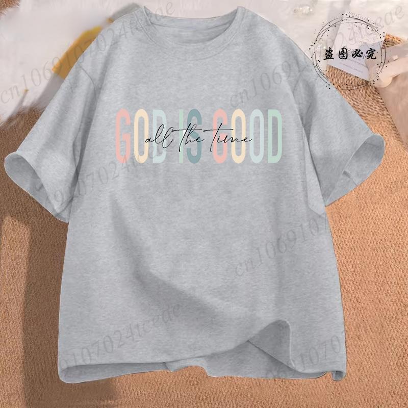 Unisex Casual Summer TShirts Cross God Is Good All The Time Graphic Printed Short Sleeve TShirt Christian Jesus Quote Tees Tops