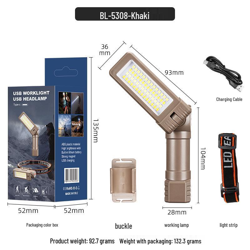 Dual-Sided COB Folding Work Light with Strong Magnet, High Brightness, and Emergency Flashlight Function