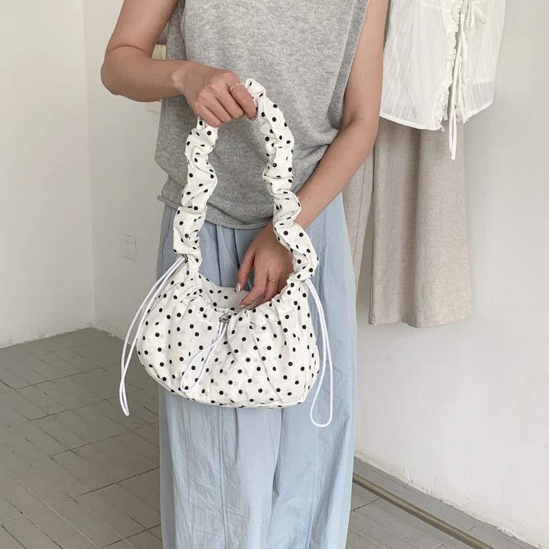 Polka Dot Shoulder Bag Women's Small Fresh Drawstring Pleated Nylon Messenger Bag Women's New Small Square Bag