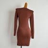 French Style New Arrival Pure Desire Sexy U-Neck Long-Sleeved Knitting Dress Women's Clothing Silm Slimming Hip Skirt