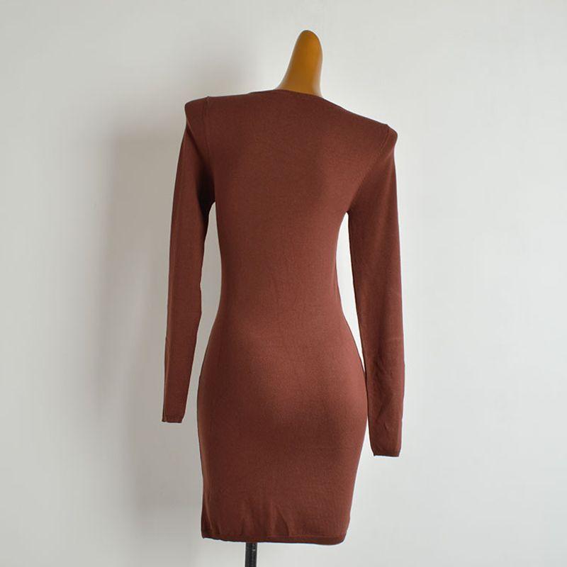 French Style New Arrival Pure Desire Sexy U-Neck Long-Sleeved Knitting Dress Women's Clothing Silm Slimming Hip Skirt