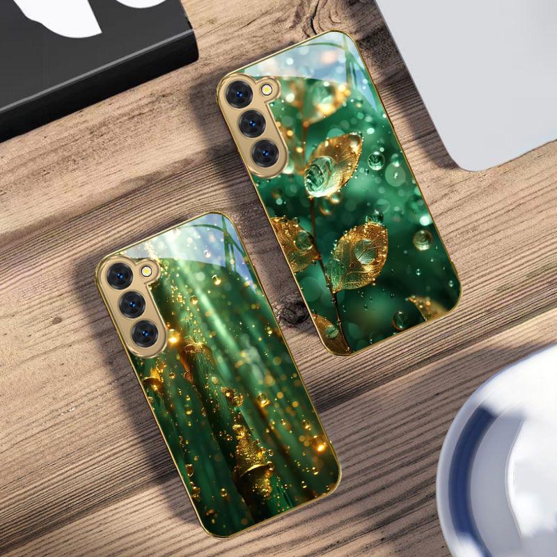 Bronze goldene Blätter Für Samsung Galaxy S26 S20 FE S21 S22 S23 Plus S24 Ultra 25Ultra S21+ S9 S22 S8 Goldene Glas-Handyhülle