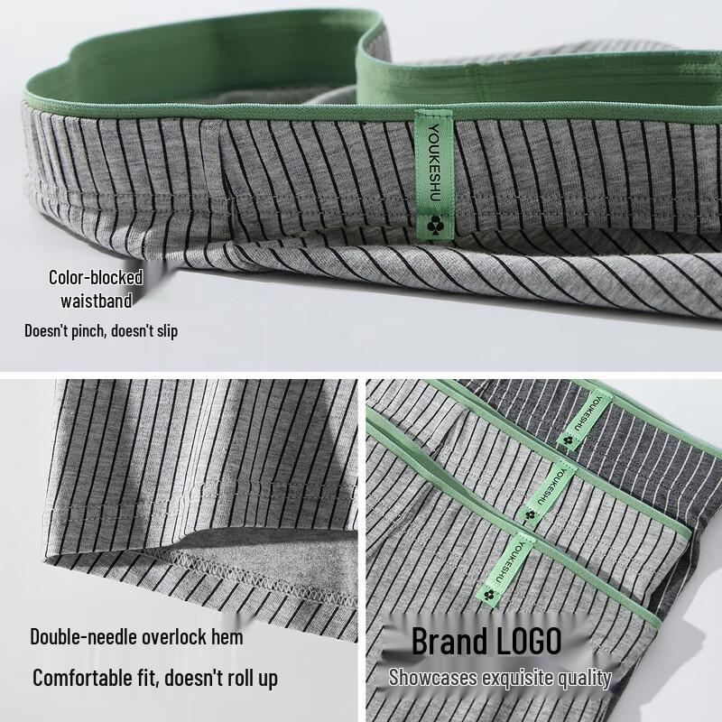 YOUKESHU Men's Striped Cotton Boxer Briefs with Silk Crotch