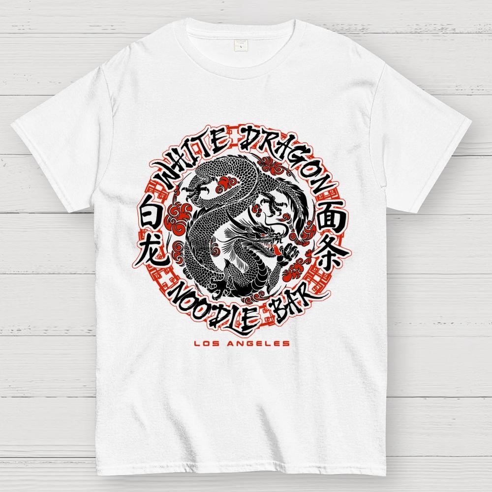 White Dragon Noodle Bar Oversized Cotton Summer Casual Cool Loose T-Shirt