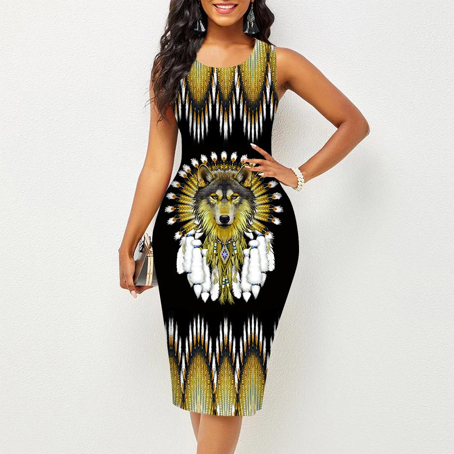 Women's Dress Sling Summer Fierce Wolf Print Dresses Tight Sleeveless Slim Fit Sexy Fashion Top Clothing