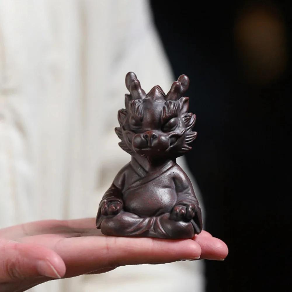 Purple Clay Tea Pet Dragon Meditation Meditation Red Blood Sand Figurine Play Toys Lucky Model Cafes Supplies Ornaments Decor