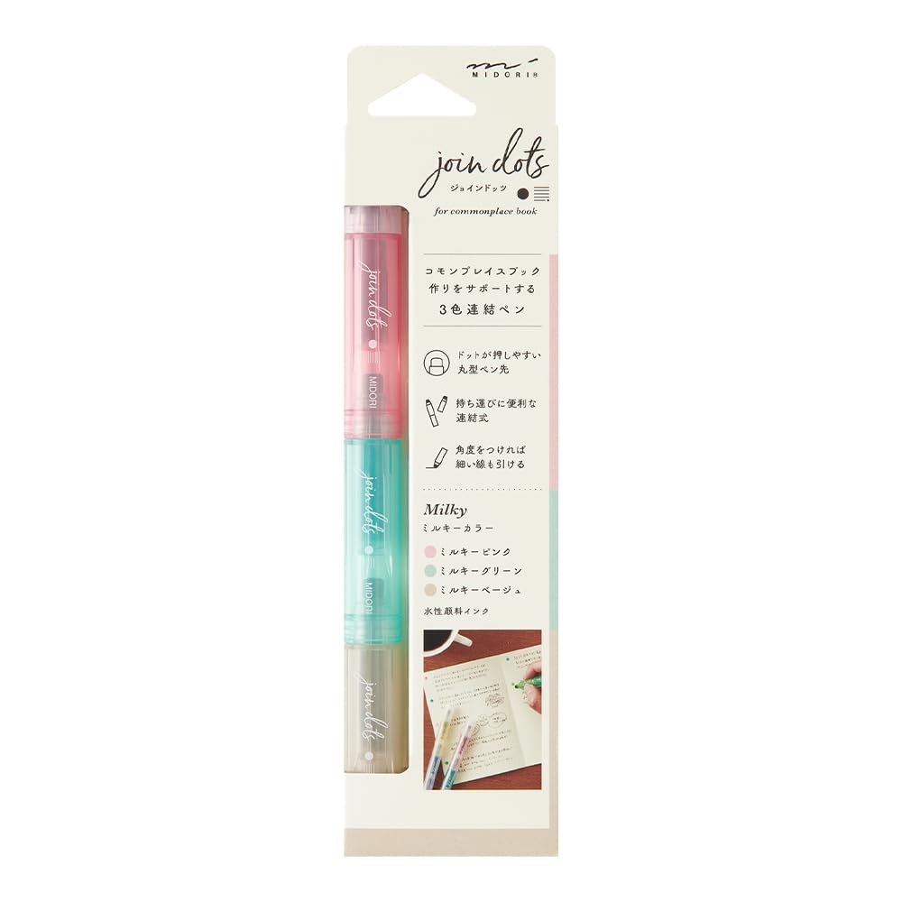 

Midori Joint Dots 38137006 Water-Based Pen, 3-Color Connecting, Milky,