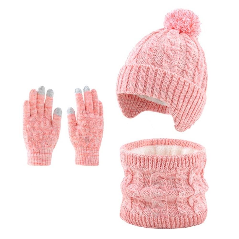 Colorful Kids Hat Scarf Gloves Set Thickened Gloves Warm Pullover Hat For Children