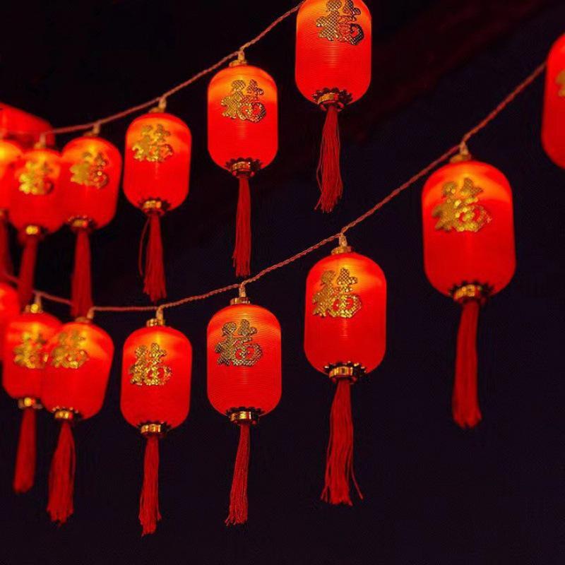 New Year Red Lantern Solar String Lights - Firecracker, Chinese Knot, Waterproof Outdoor Festival Decorations Chinese Knot Lantern String