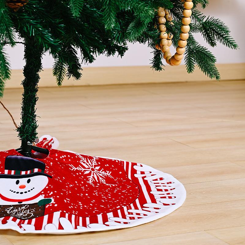 Vibrant Red And White Christmas Tree Skirt With Festive Snowflakes And Cheerful Snowman Design