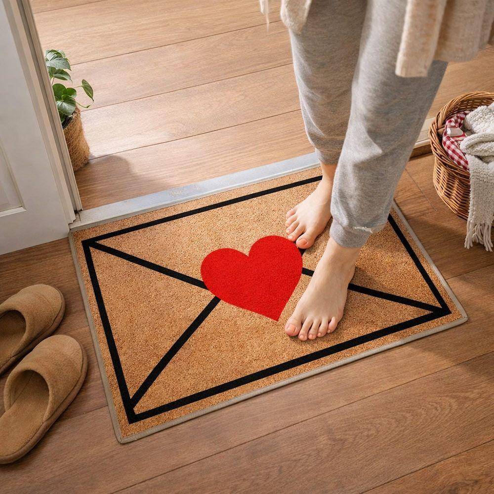 Envelope Heart Valentine Rug Crystal Velvet Wear-Resistant Door Mat Red Love Heart Welcome Floor Mats