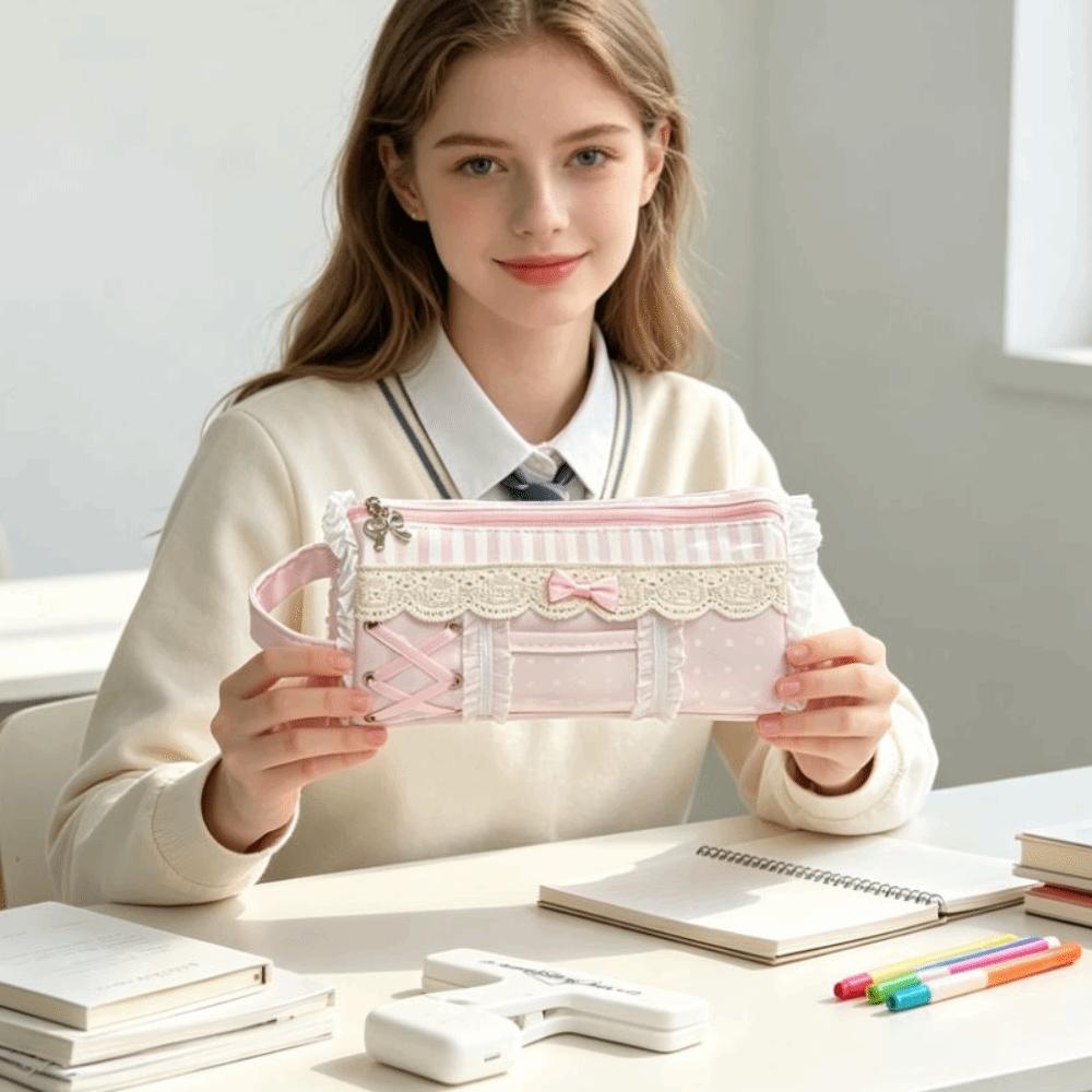 Ruffle Lace Pencil Case INS Style Stationery Pen Bag Makeup Bag Pencil Pouch Girls