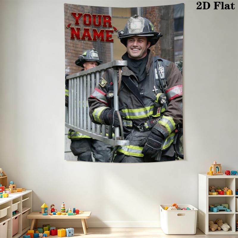 Custom Name Chicago Fire Wall Tapestry Aesthetic Wall Hanging Printed Fabric Blanket Decorative Tapestries for Bedroom Living Room Home Decor