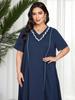 Plus Size V-Neck Slimming Dress: Tummy-Covering, Waist-Cinched with Wide Hem - New Summer Fashion