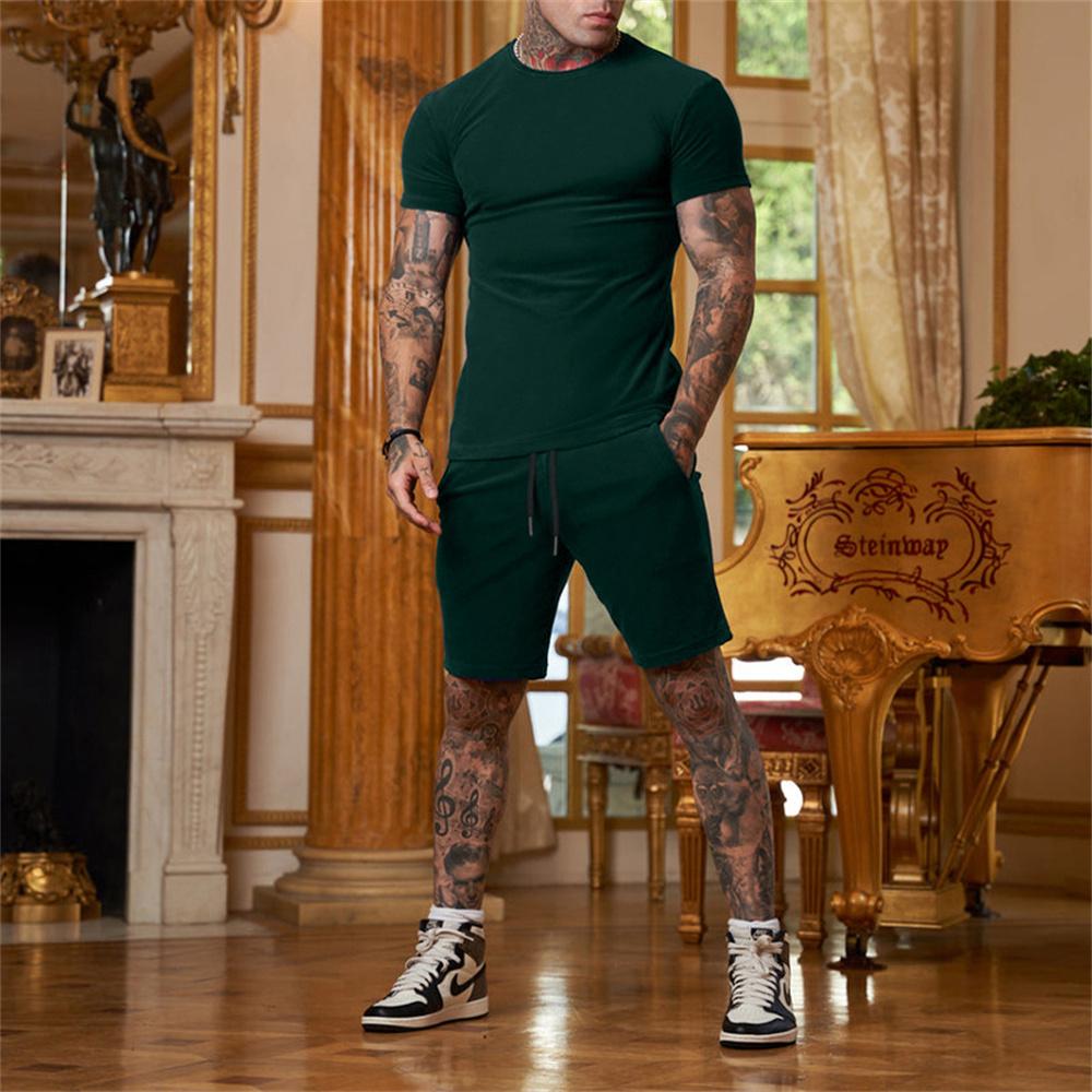 Men's Tracksuit 2 Piece Set Summer Solid Sport Oversized Loose Suit Short Sleeve T Shirt and Shorts Casual Fashion Man Clothing