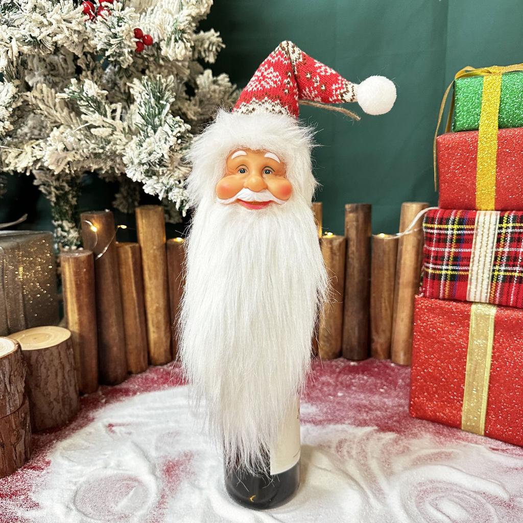 Christmas Decorations: SantaClaus Head Wine Bottle Cover, Christmas Tree Hanging Ornaments, Tree Top Star Kitchen Window Scene Decoration Items