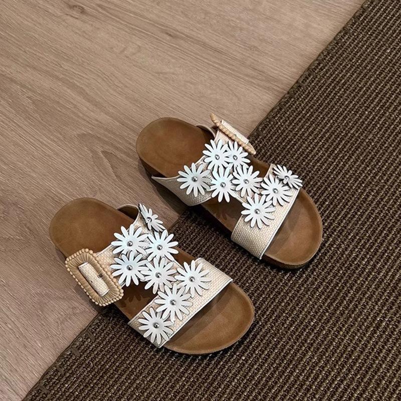 

Sheepskin version~ Summer explosion gentle temperament fairy style with skirt comfortable cork one-word sandals flower slippers 39