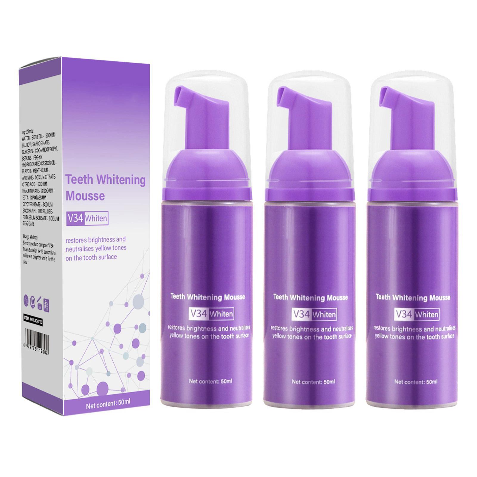 

50 мл Мус для відбілювання зубів Глибоке очищення Відновлення плям Яскравий Нейтралізує жовті відтінки зубного нальоту Свіжий подих 3pcs