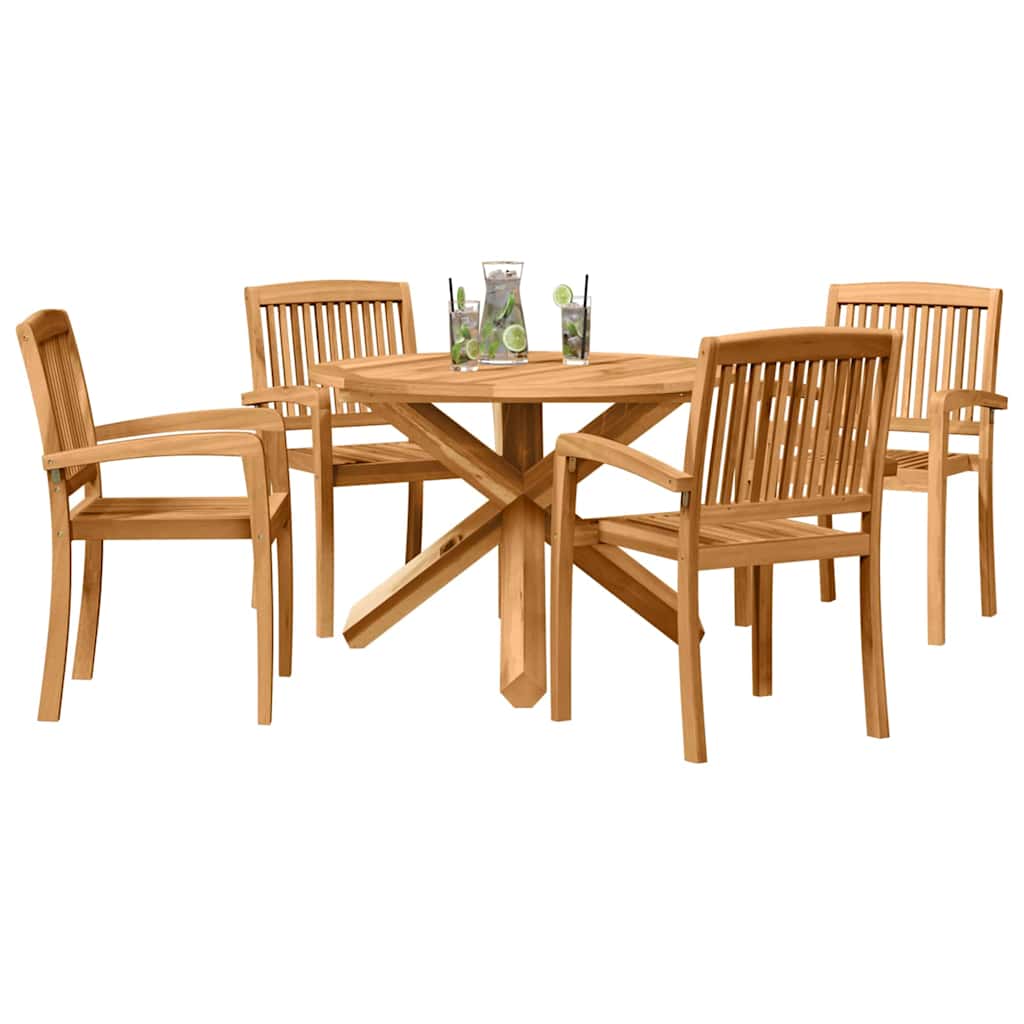 Outdoor Dining Set 5 pcs Natural Solid Acacia Wood