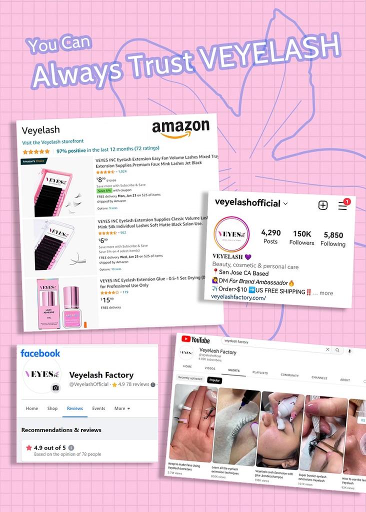VEYES J B C Cc D Dd L Lc Ld M Curl Volume Eyelash 6-25 Length 0.03 Individual Cashmere Lash Volume Easy Fan Eyelash Extention