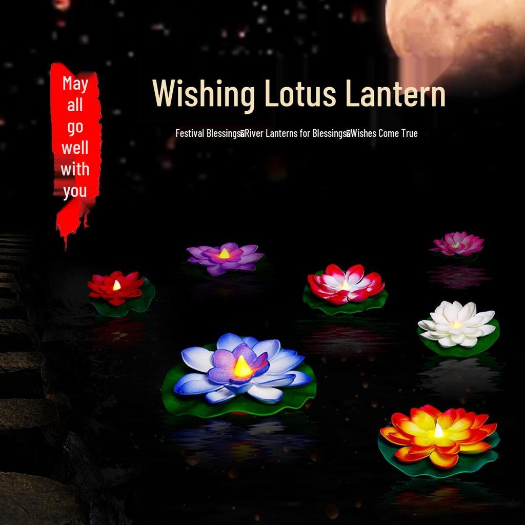 LED Floating Waterproof Lotus Lantern - Simulated Candle River Light for Night Markets, Parks, and Water Decorations