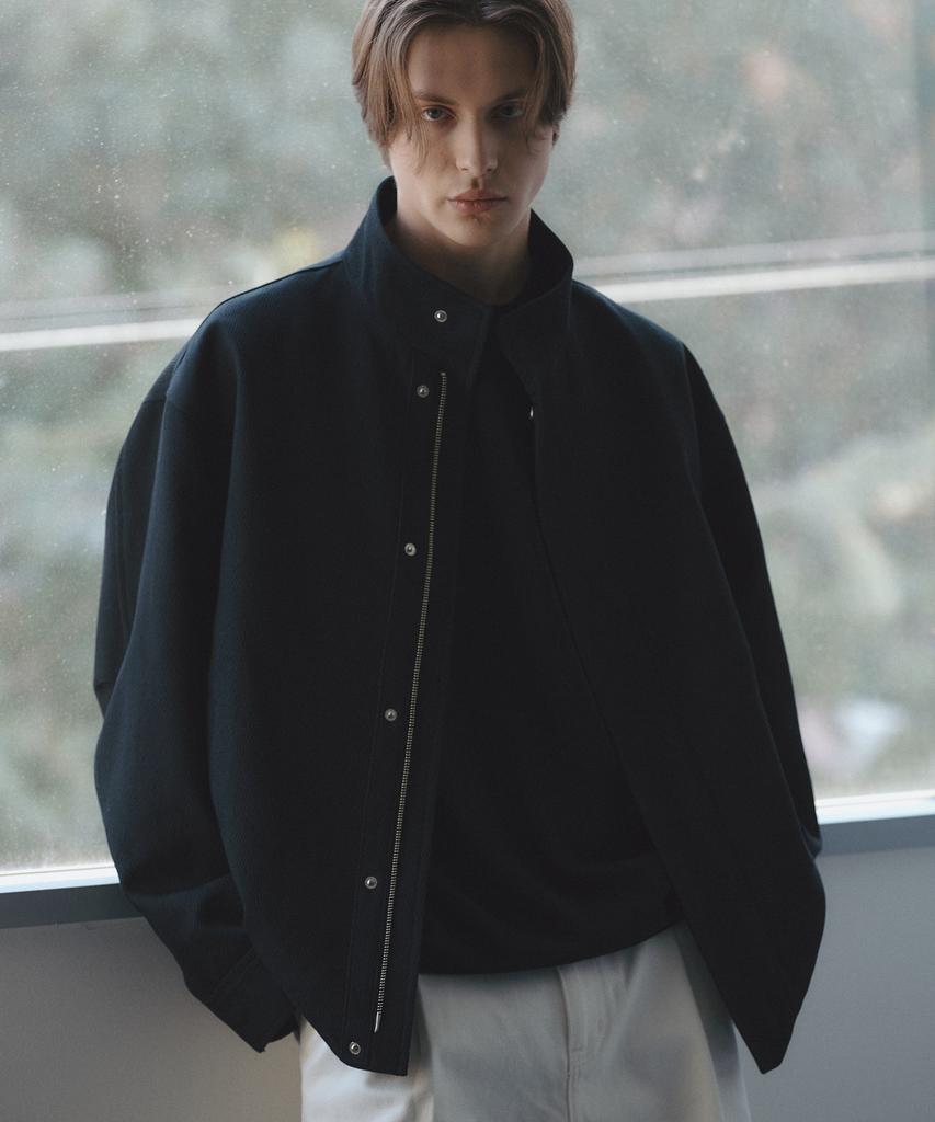 Rotember Herringbone Twill High-Neck Jacket [Black]