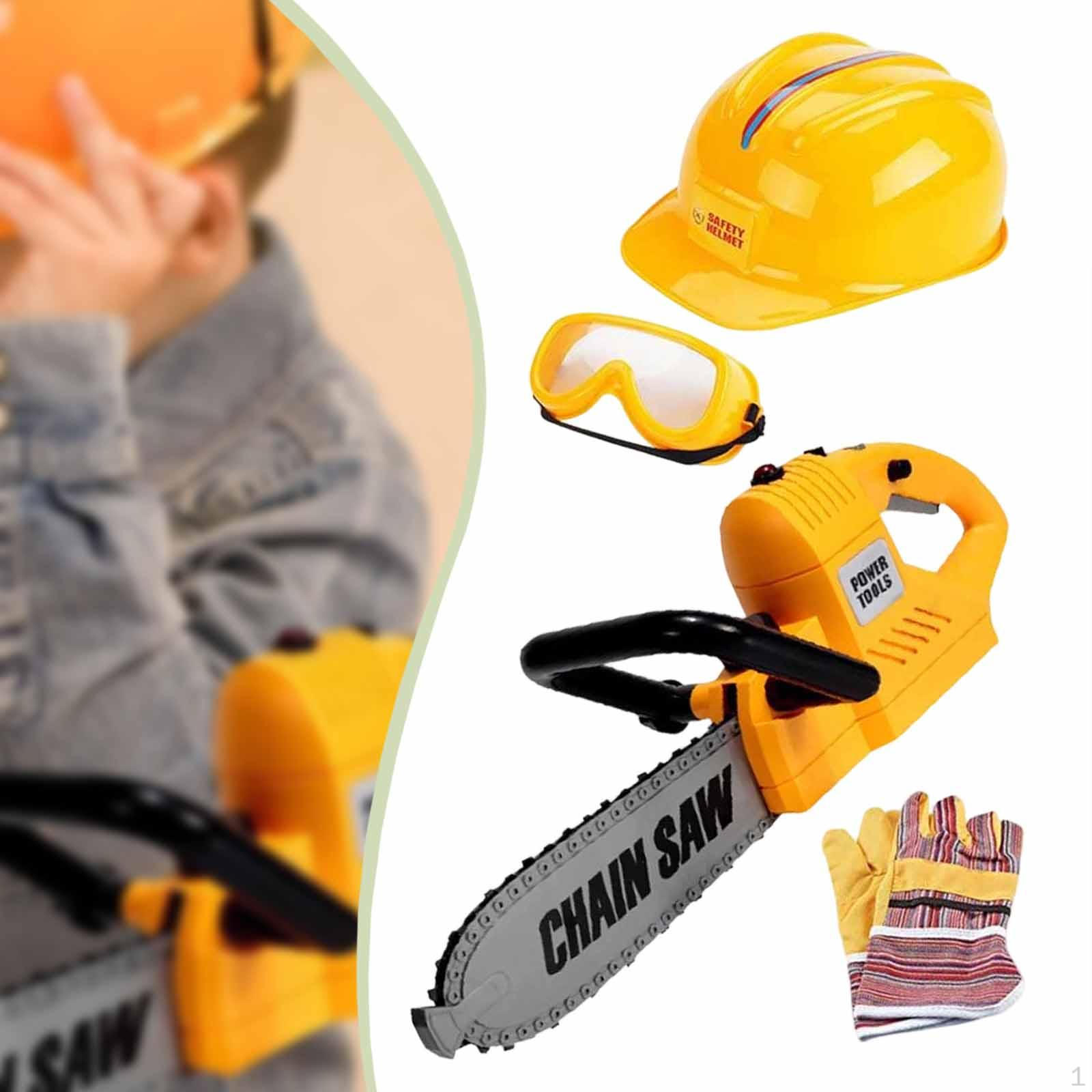 

Kids Electric Toy Tool Rotating Chain Educational with Goggles, Work Gloves, Hat for
